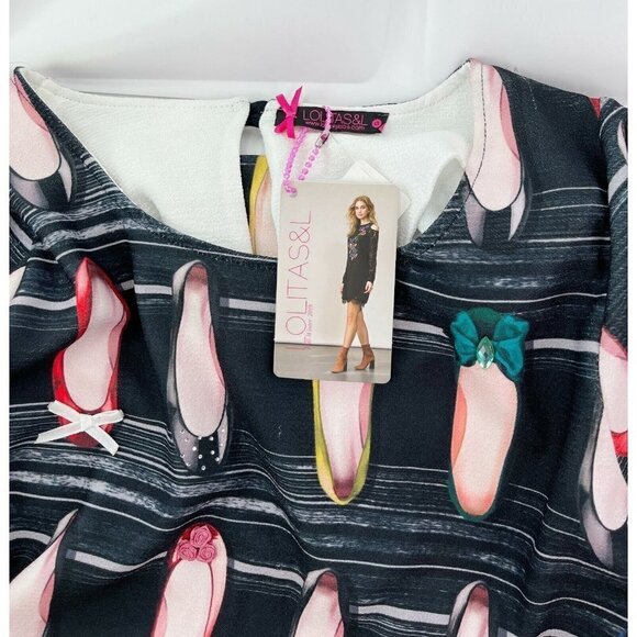 NWT Lolitas&L Shoe Print Ballet Slipper Shift Dress Mini Tunic Lace Sz S NEW - Picture 9 of 12